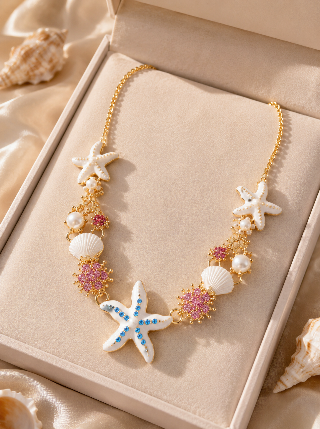 White Starfish Summer Necklace