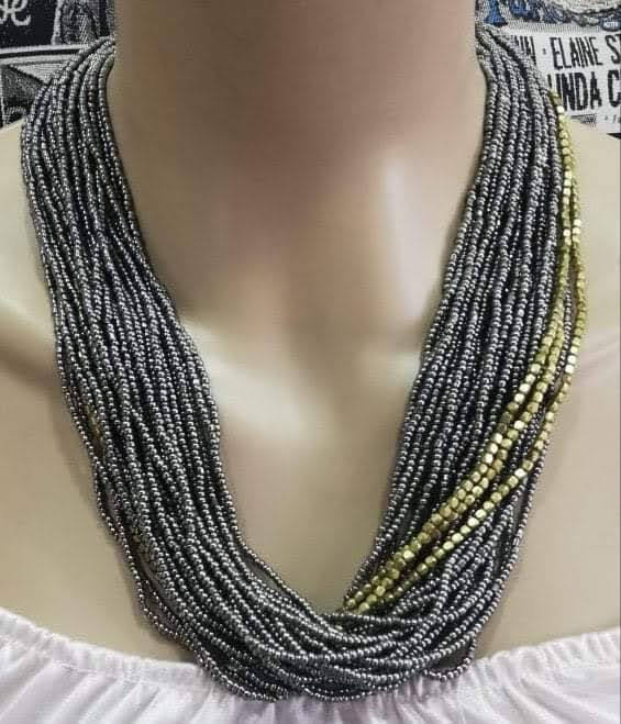 Grey & Gold Indian Necklace