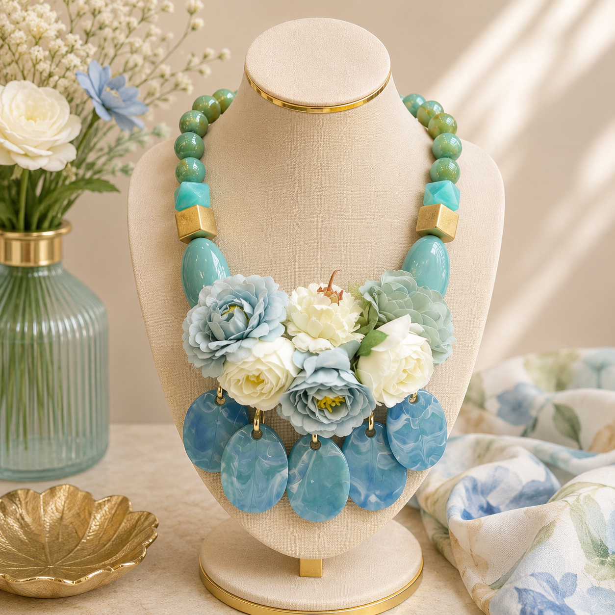 Blue Roses Necklace