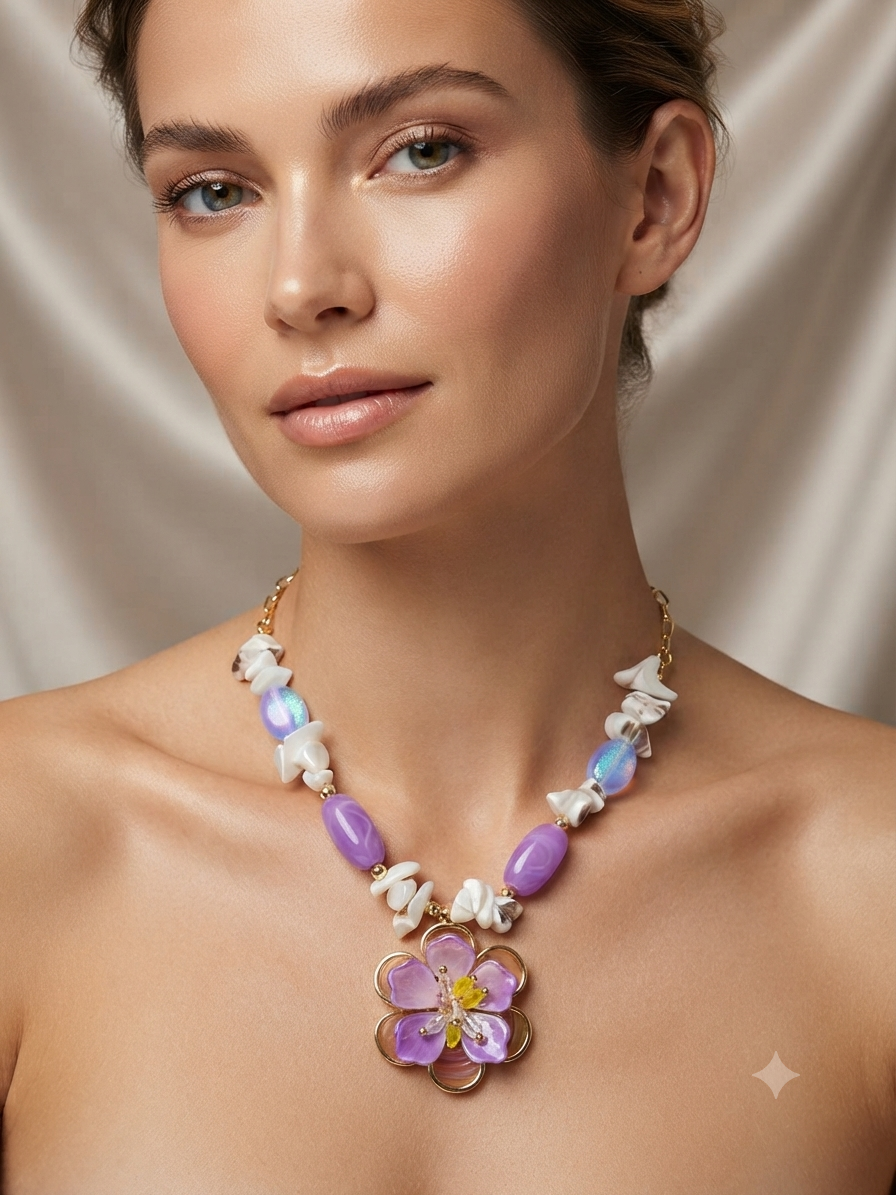 Glitter Gold Plated Purple Necklace