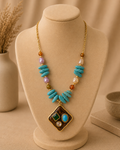 Stainless Steel Gold Plated Blue Necklace