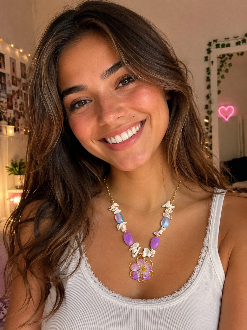 Glitter Gold Plated Purple Necklace