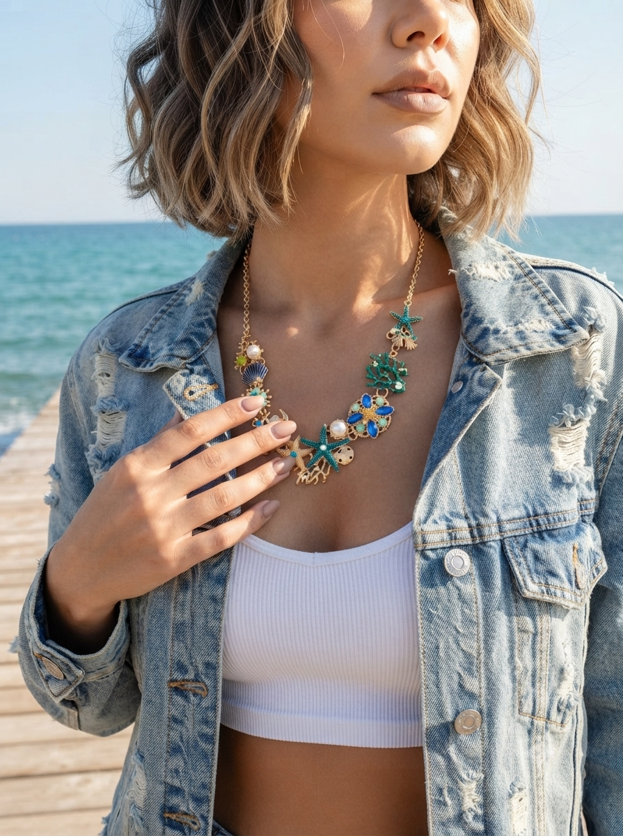 Blue Starfish Summer Necklace