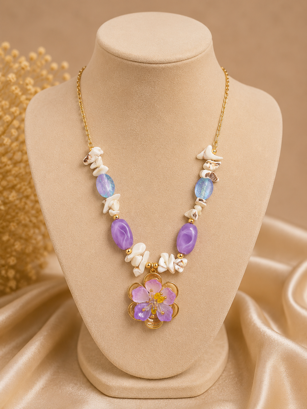 Glitter Gold Plated Purple Necklace