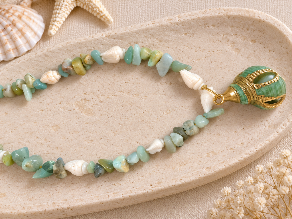 Agate Stones and Seashells Necklace