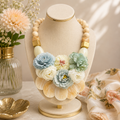 Beige & Blue Roses Necklace