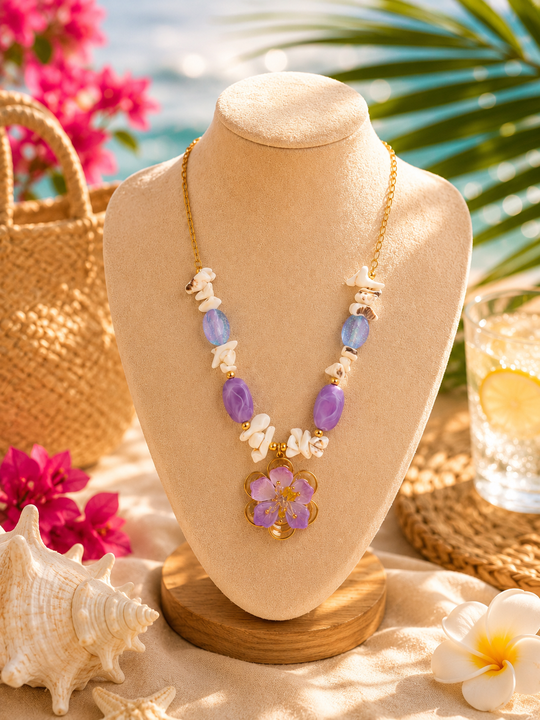 Glitter Gold Plated Purple Necklace