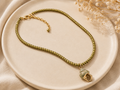 Golden Beads and Green Seashell Necklace