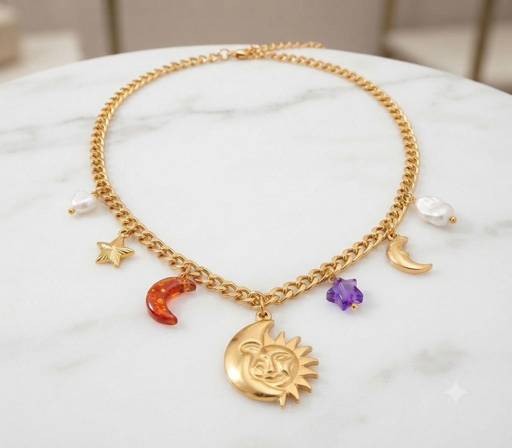 Sun & Moon Gold Plated Necklace