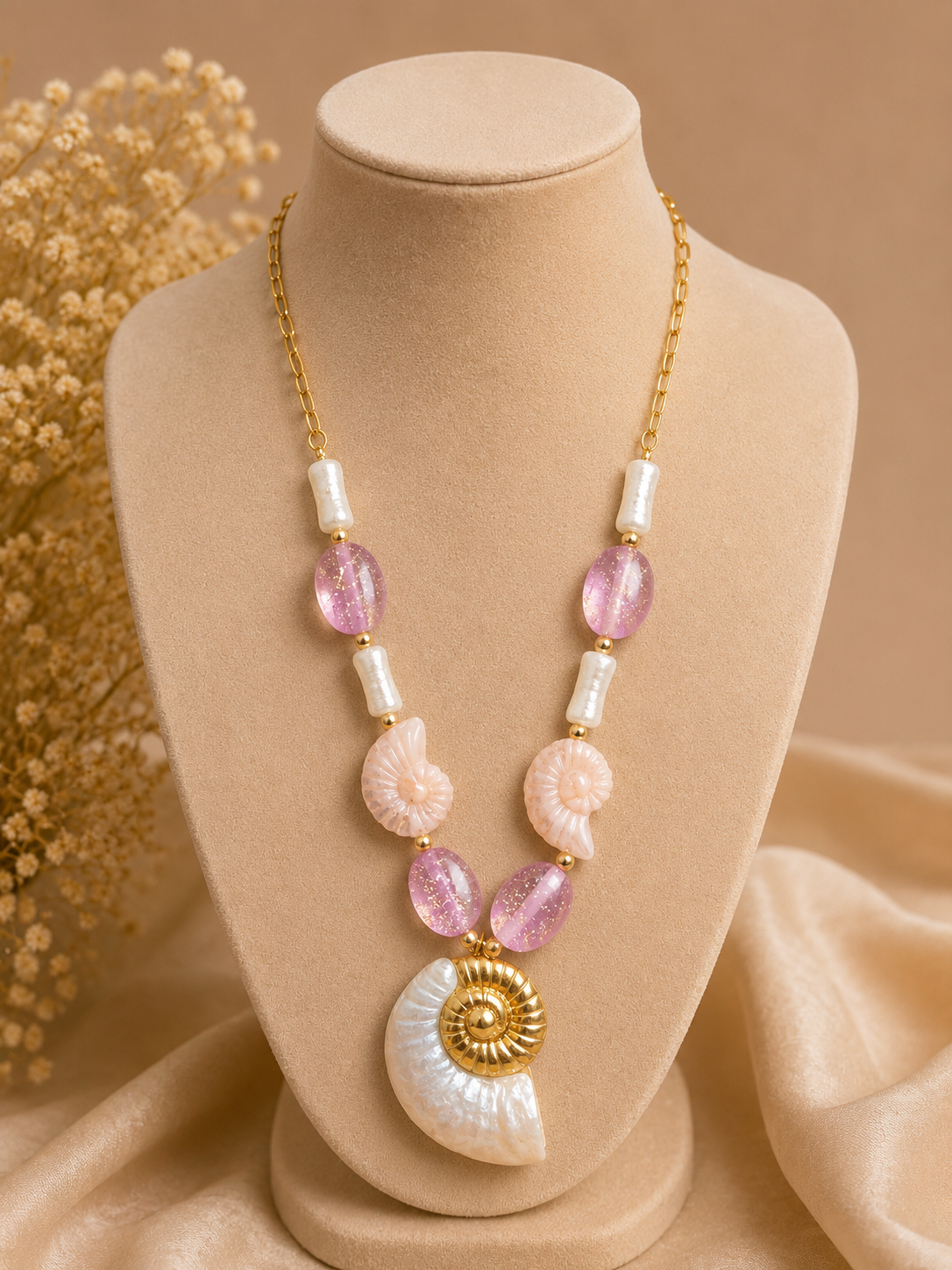 Seashell and Glitter Necklace
