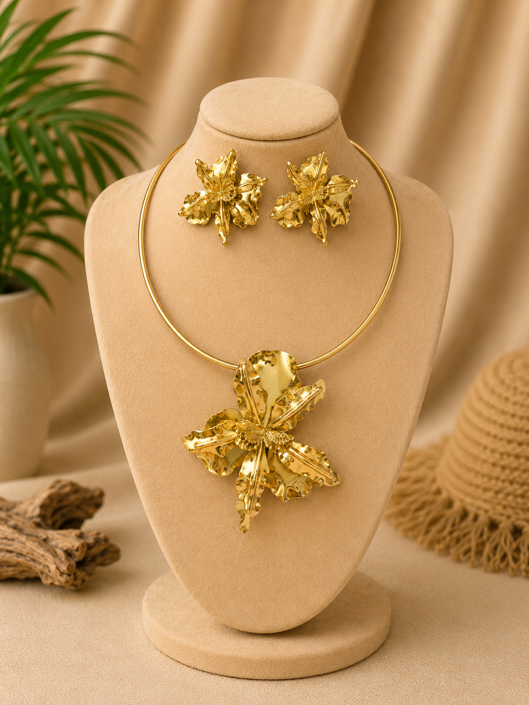 Flower Chocker & Earrings Set